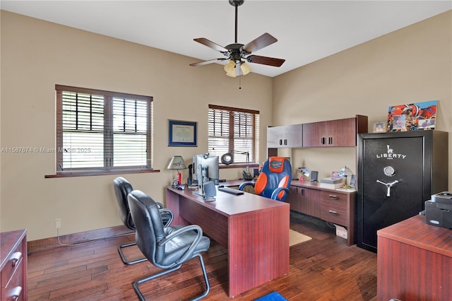 office featuring ceiling fan and dark hardwood / wood-style floors