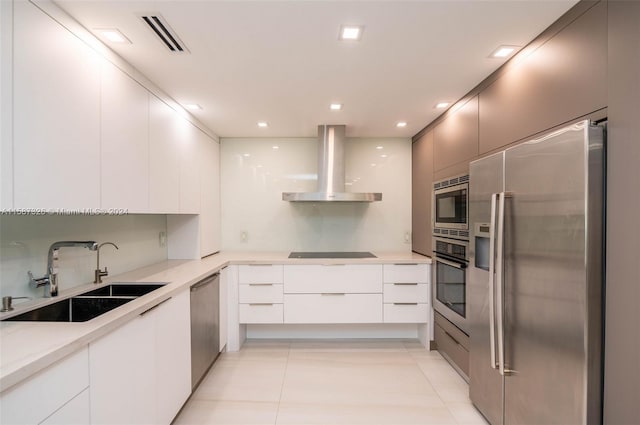 kitchen featuring white cabinets, sink, wall chimney exhaust hood, and appliances with stainless steel finishes