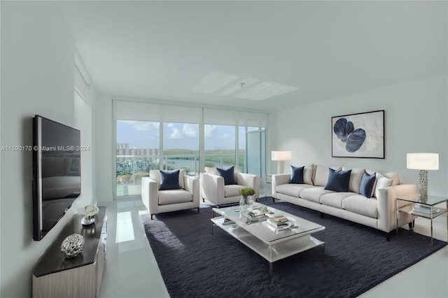 living room featuring floor to ceiling windows