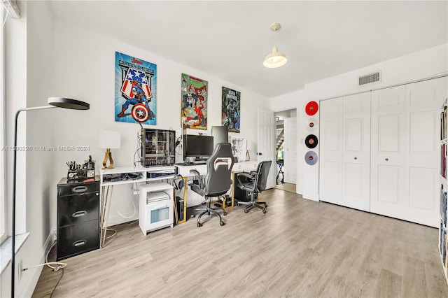 office space featuring light hardwood / wood-style flooring