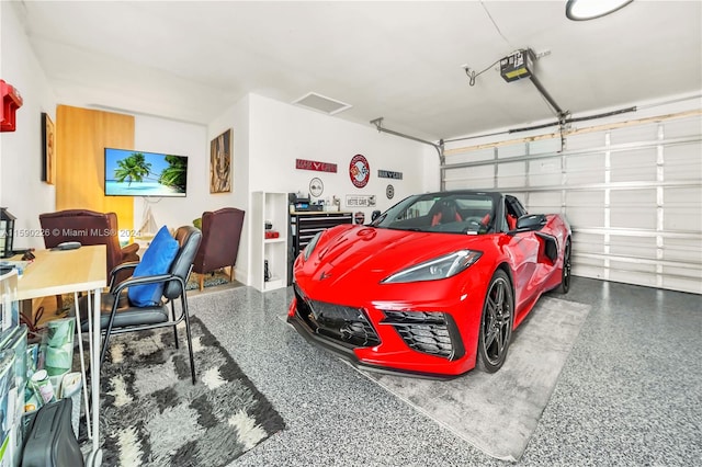 garage with a garage door opener