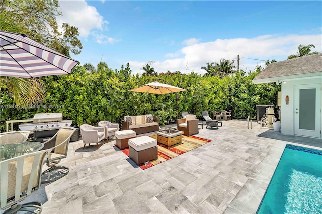 view of patio featuring a fire pit