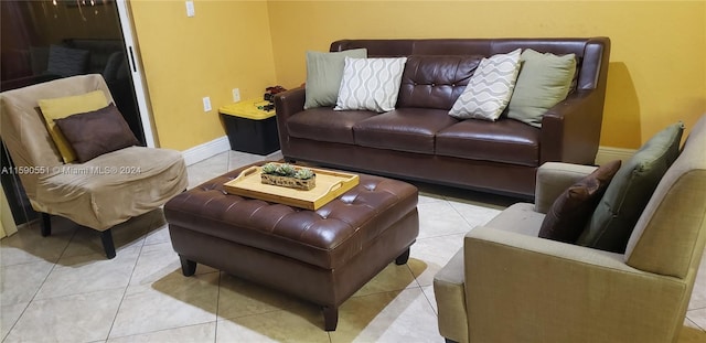 living room featuring light tile patterned floors