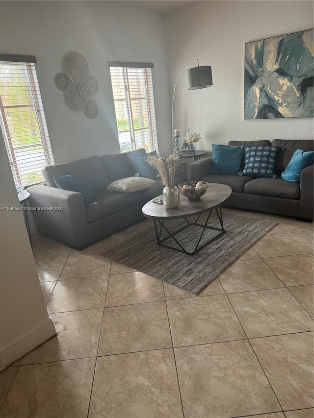 view of tiled living room