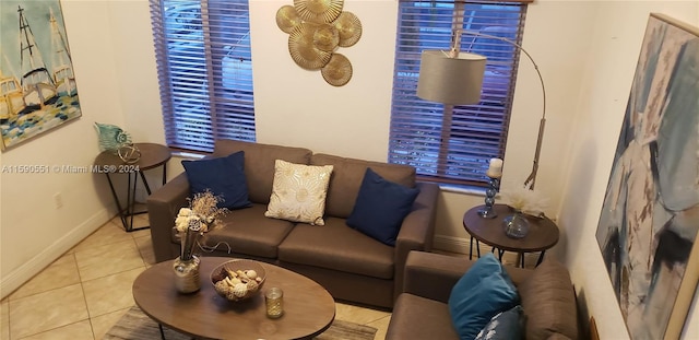 living room featuring light tile patterned flooring