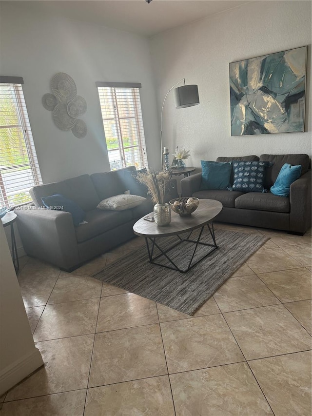 view of tiled living room