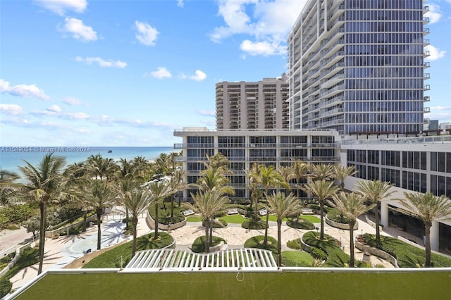 view of building exterior with a water view