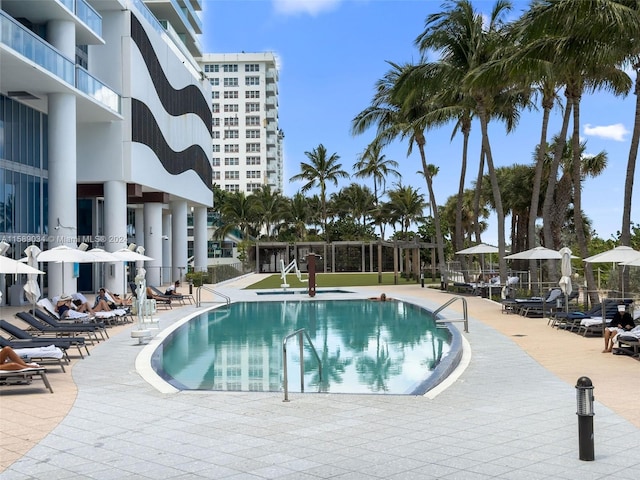 view of pool featuring a patio area