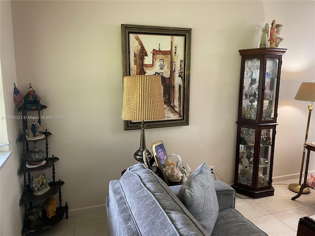 living room featuring tile floors