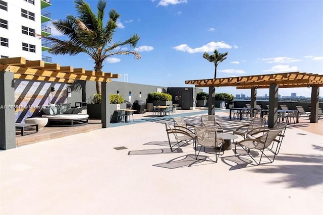 view of terrace featuring a pergola