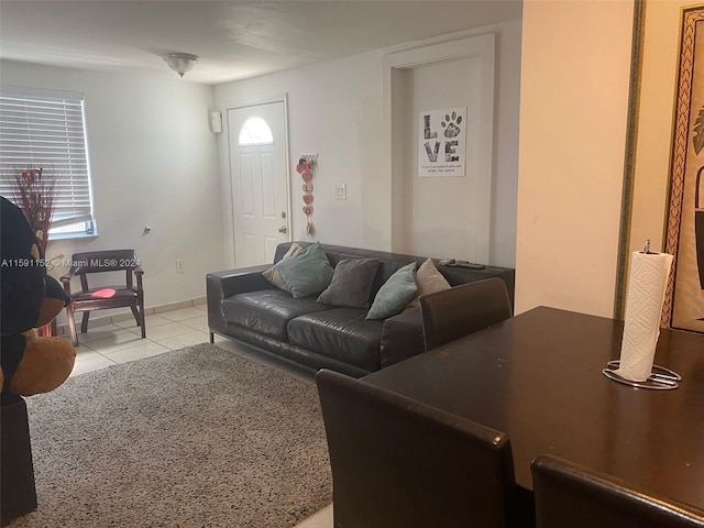 living room featuring light tile patterned floors