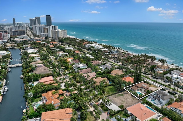 aerial view featuring a water view