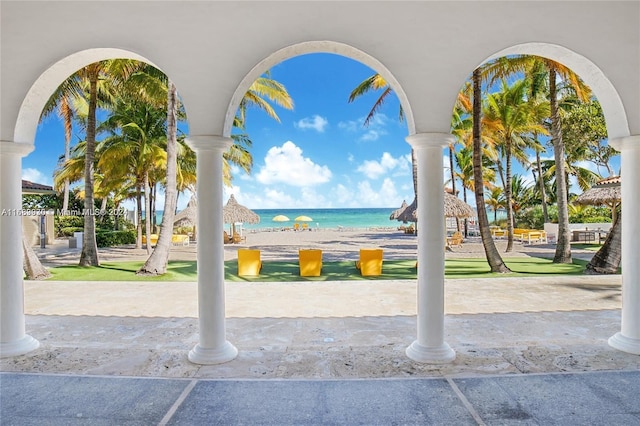 view of community featuring a view of the beach and a water view