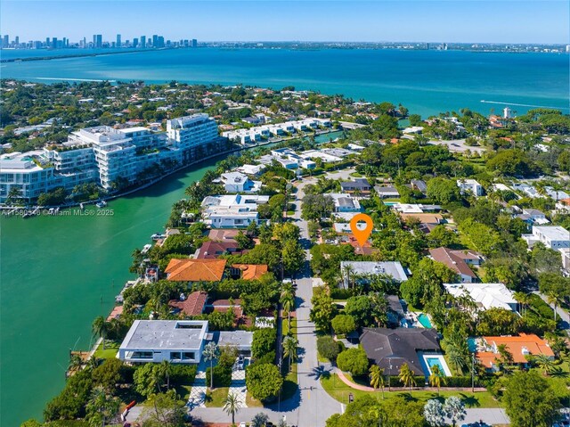 aerial view with a water view