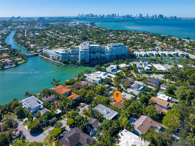 bird's eye view featuring a water view