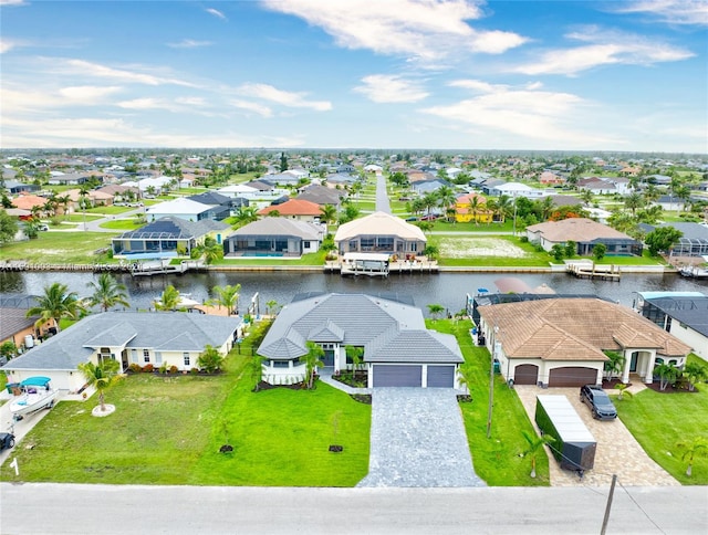 aerial view with a water view