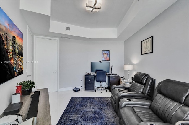 interior space featuring a tray ceiling