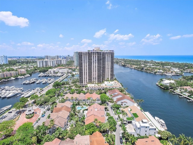 bird's eye view featuring a water view