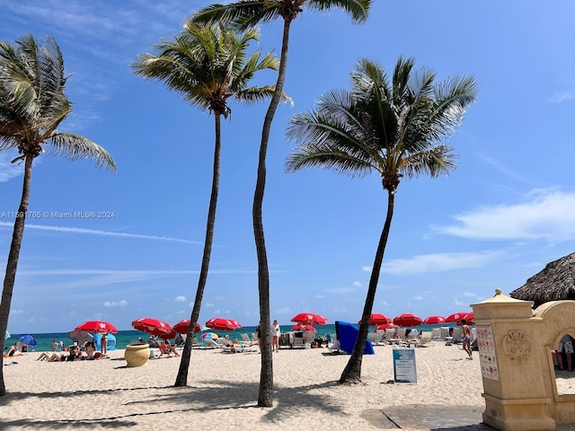 view of water feature with a view of the beach