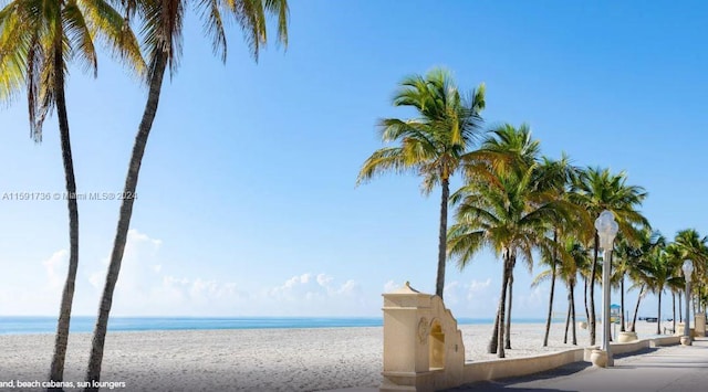 property view of water featuring a beach view