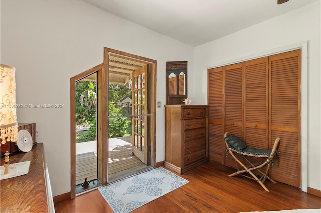 foyer featuring dark wood-type flooring