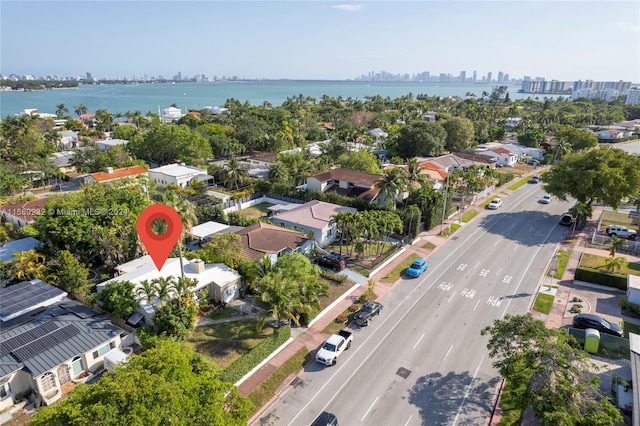 aerial view featuring a water view