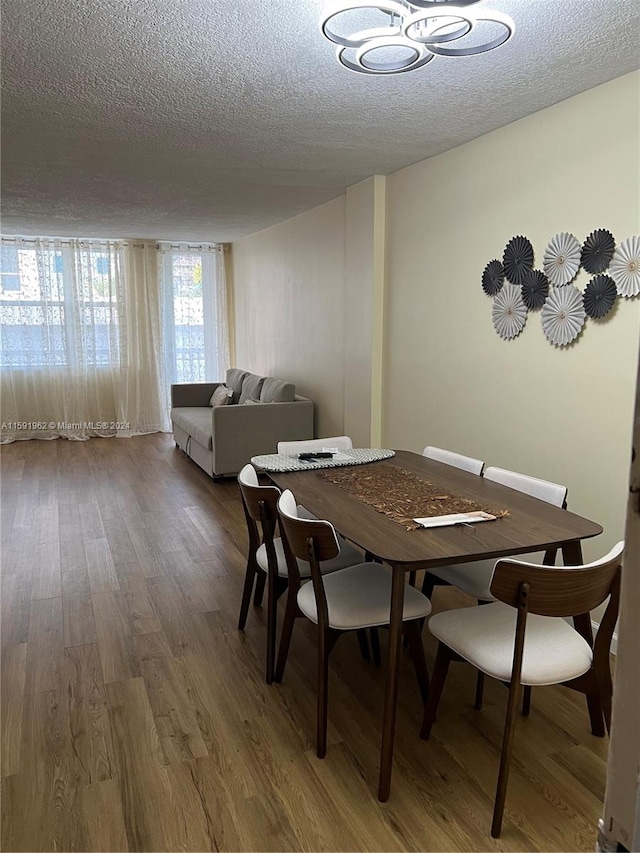 dining room featuring a textured ceiling and hardwood / wood-style floors