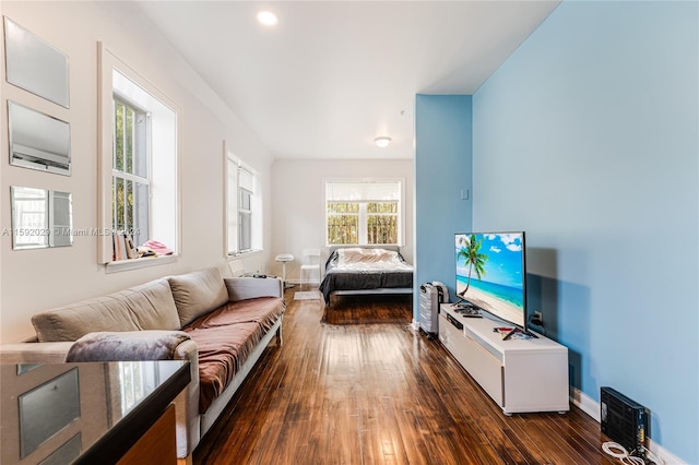 living room featuring dark hardwood / wood-style floors