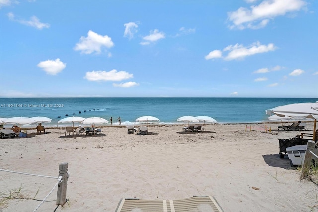 property view of water featuring a beach view