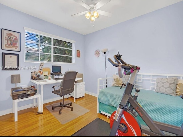 office featuring light wood-type flooring and ceiling fan