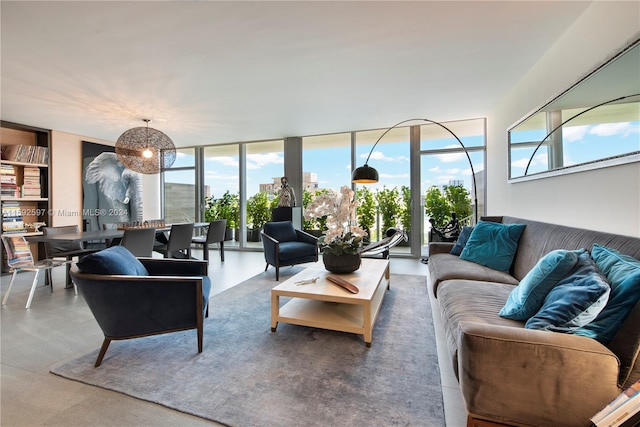 living room with concrete floors