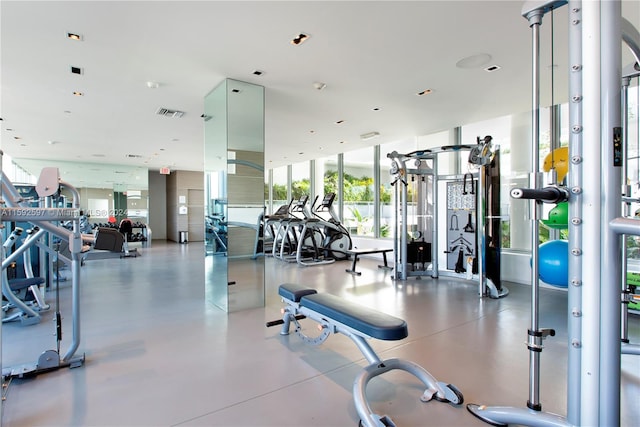 workout area featuring floor to ceiling windows