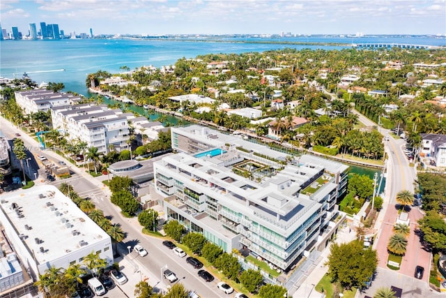 aerial view with a water view