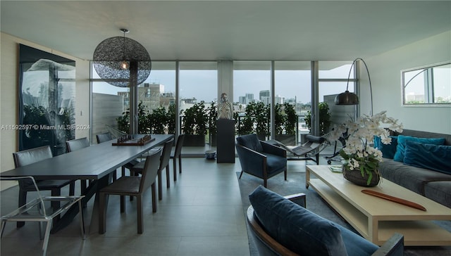 living room with tile flooring