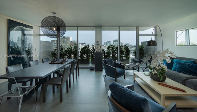 living room featuring tile flooring