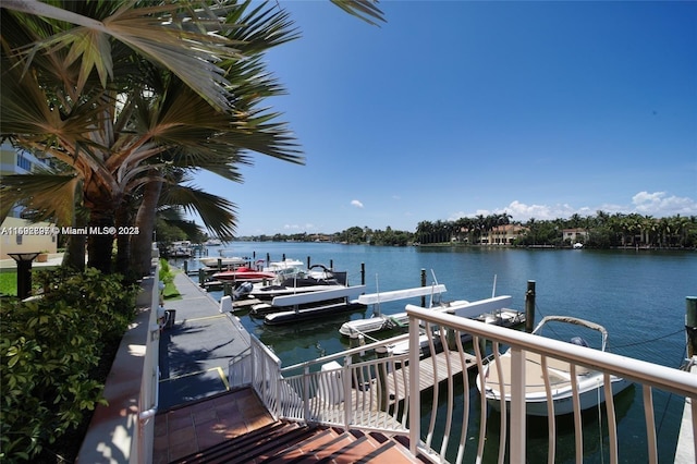 dock area featuring a water view