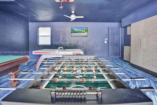 playroom with billiards and ceiling fan