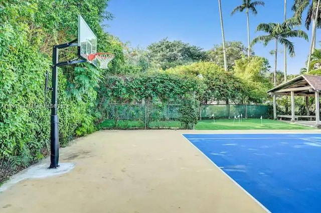 view of basketball court with a gazebo