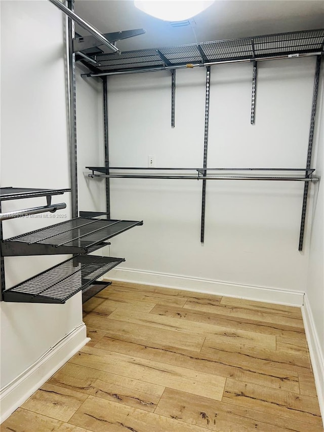 walk in closet with hardwood / wood-style flooring