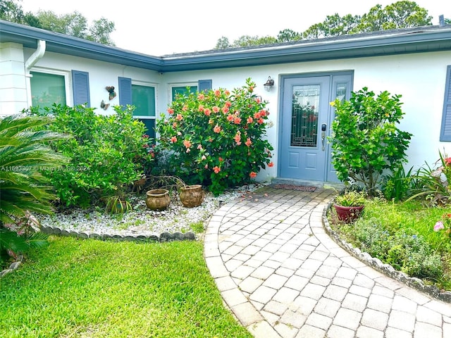 property entrance featuring a yard