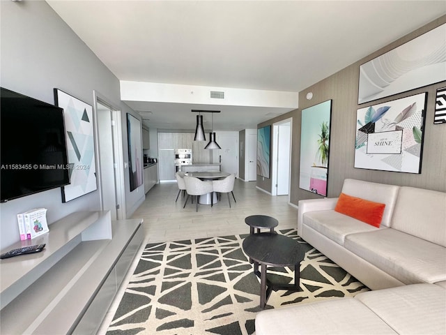 living room featuring light wood-type flooring