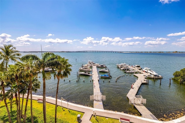 view of dock with a water view