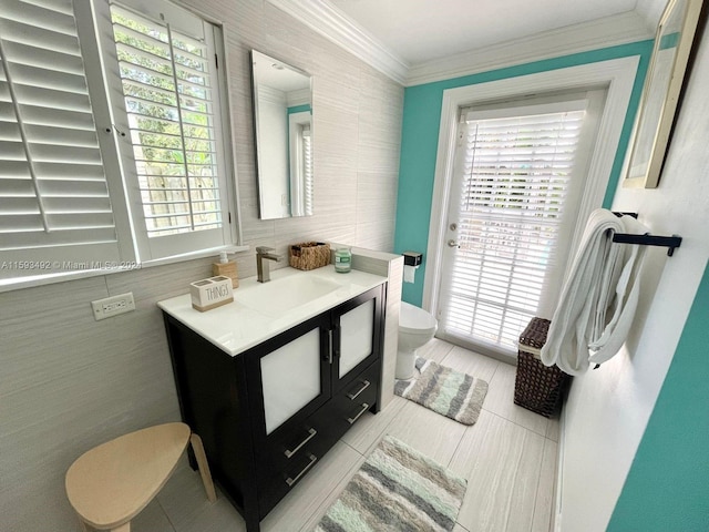 bathroom featuring toilet, vanity, and plenty of natural light