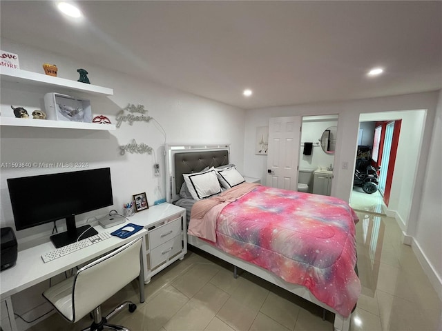 bedroom featuring light tile patterned floors