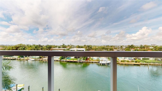 water view featuring a dock