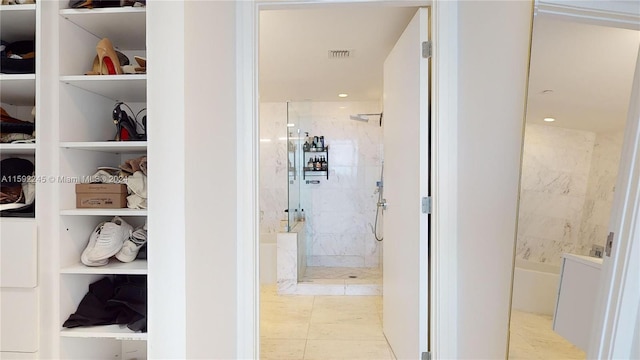 interior space featuring light tile patterned floors