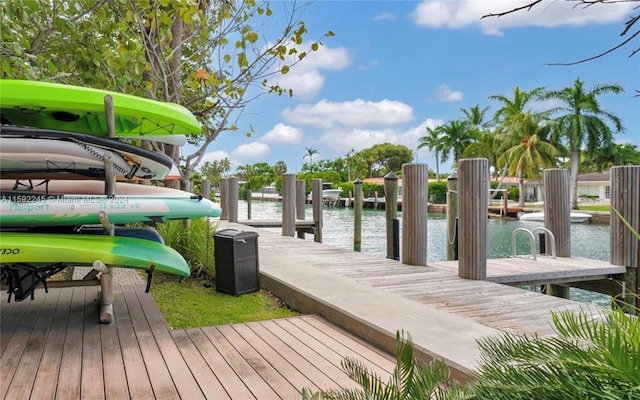 dock area with a water view