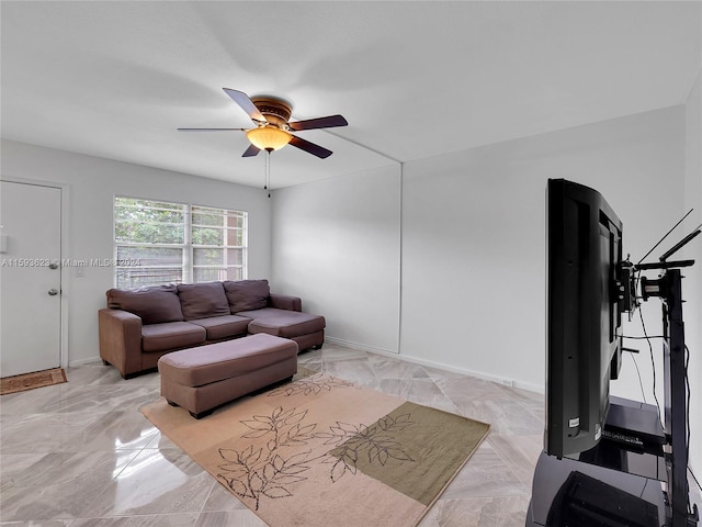 living room with ceiling fan