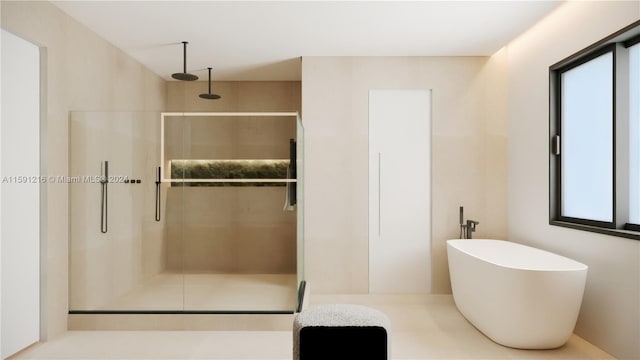 bathroom with separate shower and tub