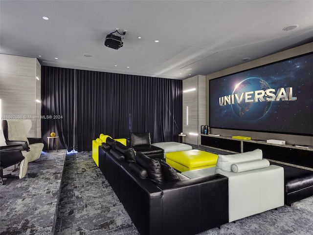 cinema room with carpet flooring